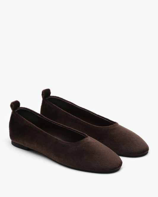 LEVA Fur Round Flats_Brown