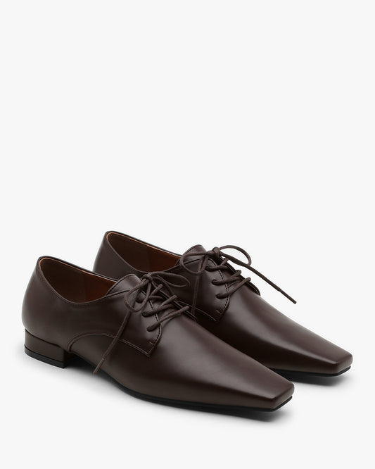 ROEV Square Lace-up Loafers_Brown