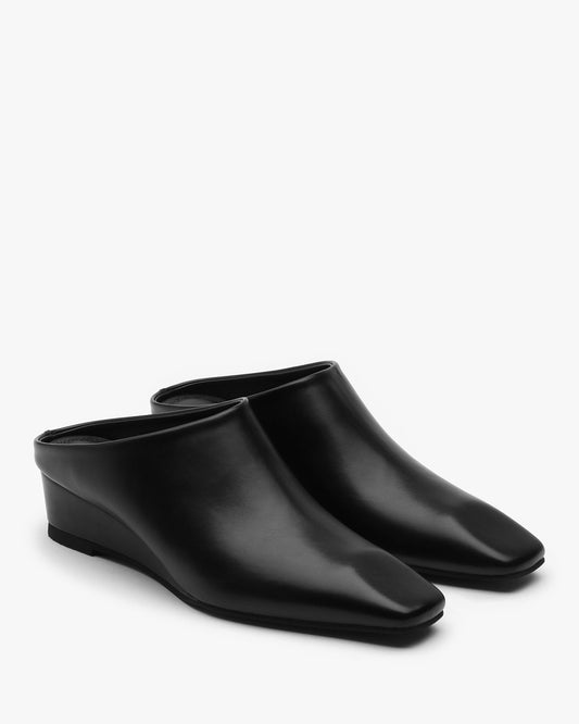 NOBEL Square Wedge Mules_Black
