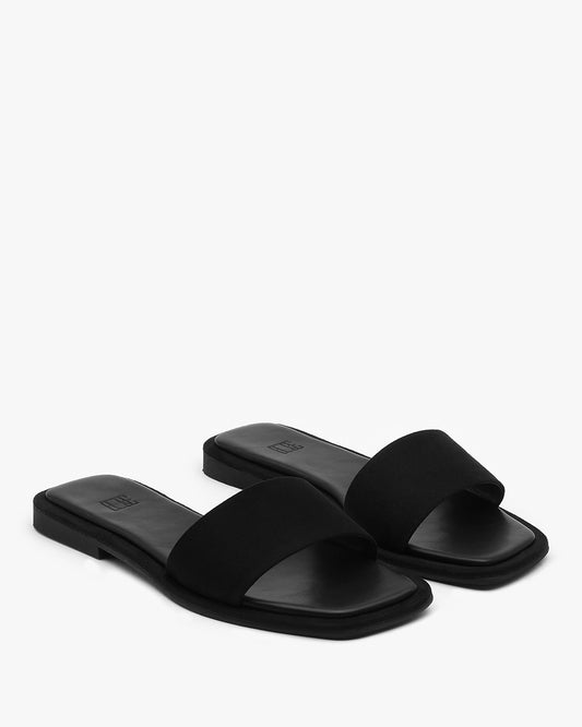 ROEN Suede Flat Slides_Black