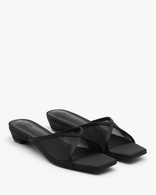 LEAH Mesh Wedge Mules_Black