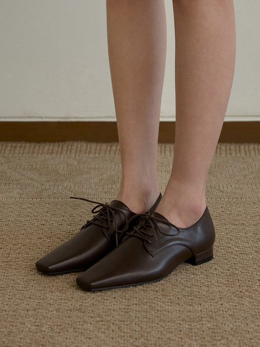 ROEV Square Lace-up Loafers_Brown