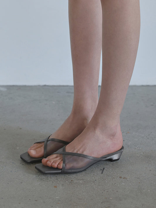 LEAH Mesh Wedge Mules_Gray