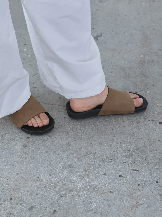 MUTE Suede Flat Slides_Beige