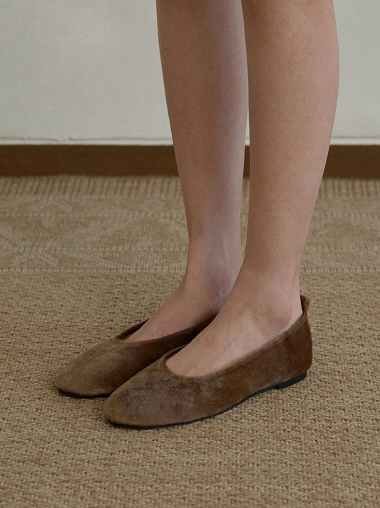 LEVA Fur Round Flats_Beige