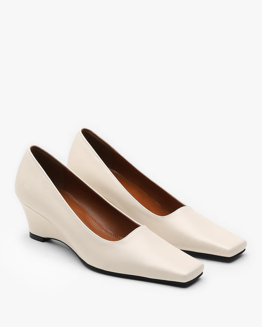 BOTAE Square Wedge Pumps_Ivory