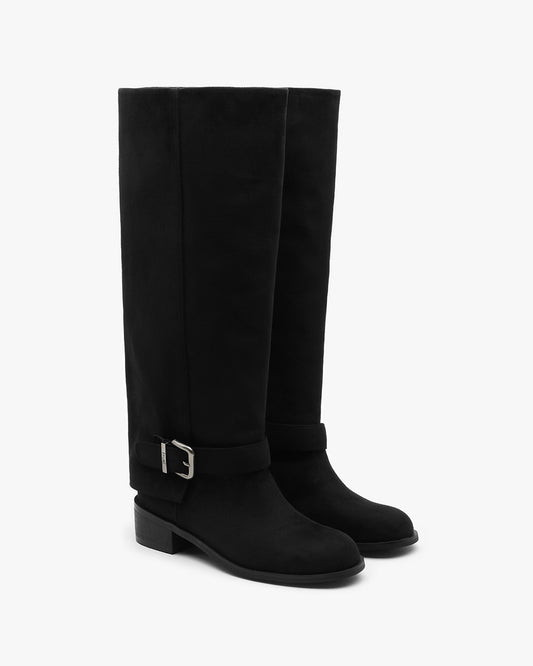 BELO Suede Buckle Long Boots_Black