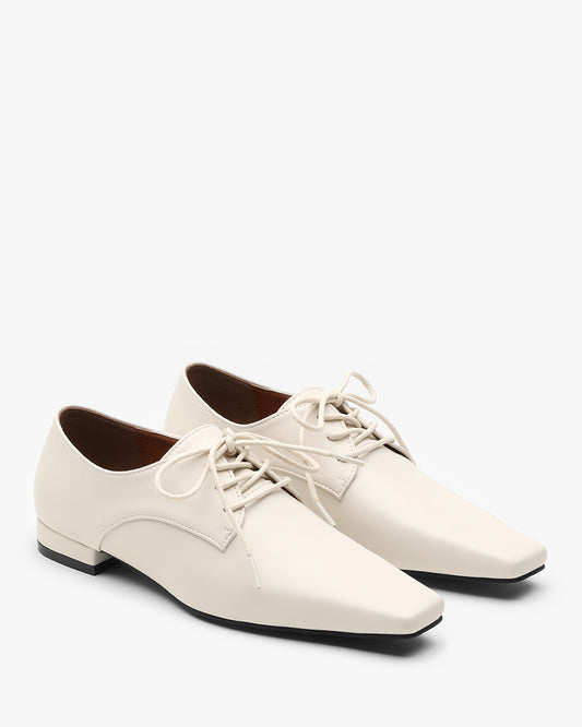 ROEV Square Lace-up Loafers_Ivory