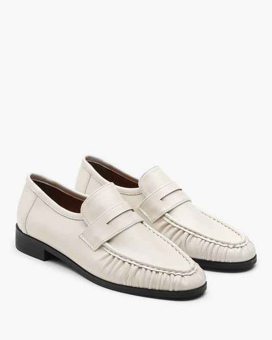 ROHA Pleats Penny Loafers_Ivory