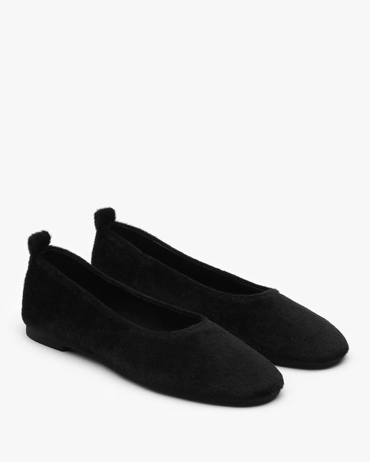 LEVA Fur Round Flats_Black