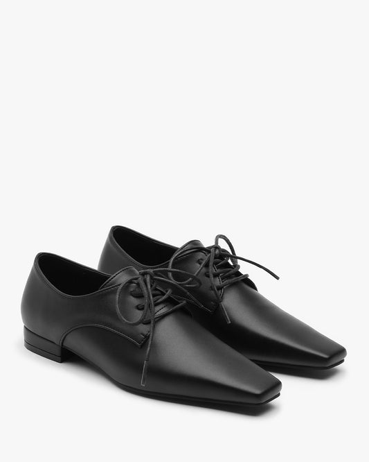 ROEV Square Lace-up Loafers_Black