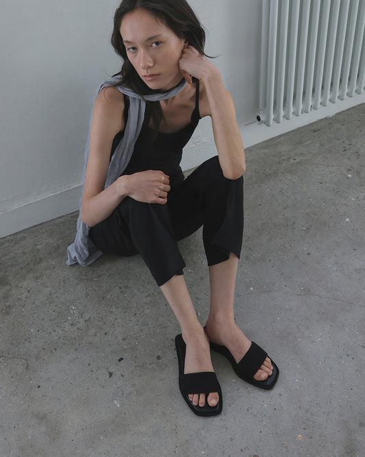 ROEN Suede Flat Slides_Black