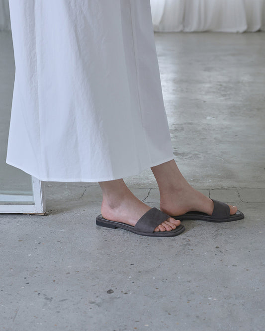 ROEN Suede Flat Slides_Gray
