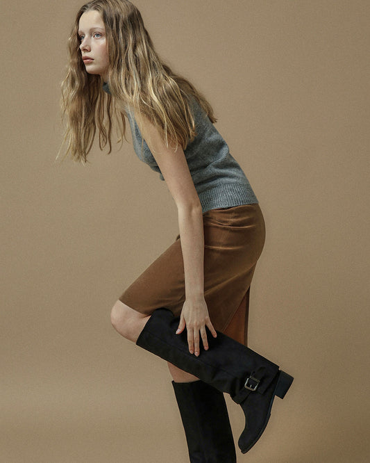 BELO Suede Buckle Long Boots_Black