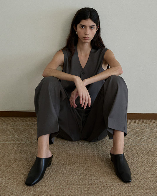 NOBEL Square Wedge Mules_Black